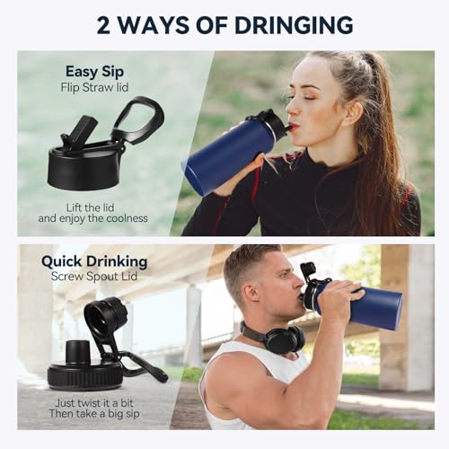 32 oz Insulated Water Bottles Bulk with 2 Lids (8 Count)