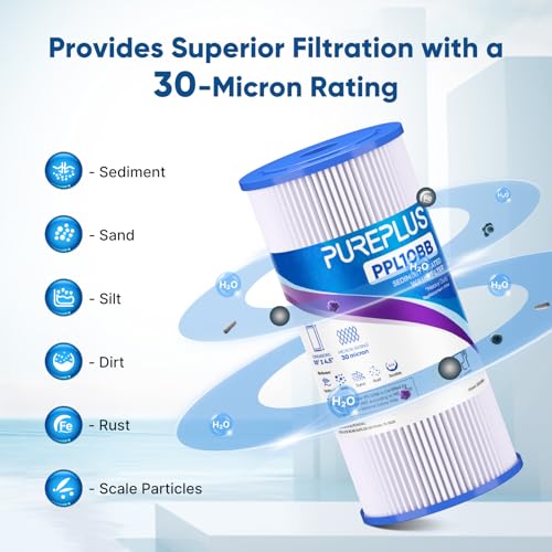 30 Micron 10" x 4.5" Whole House Pleated Sediment Filter for Well Water (3 Count)