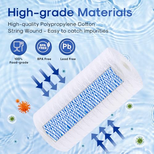 1 Micron 10”*4.5'' Whole House Sediment String Wound Water Filter Replacement filter for 84637 (4 Count)
