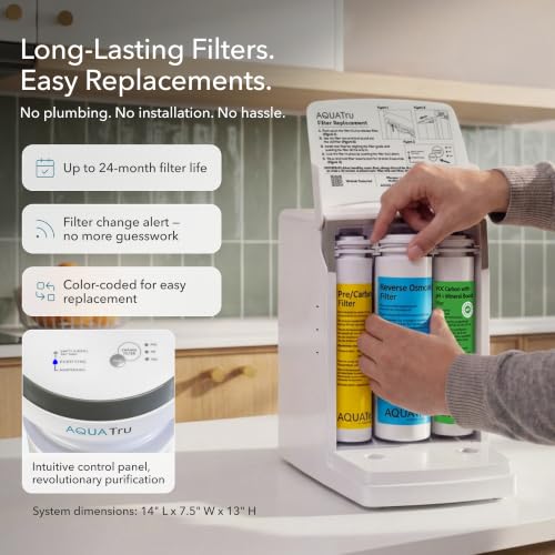 AquaTru Glass Carafe Alkaline Countertop Reverse Osmosis Water Purifier