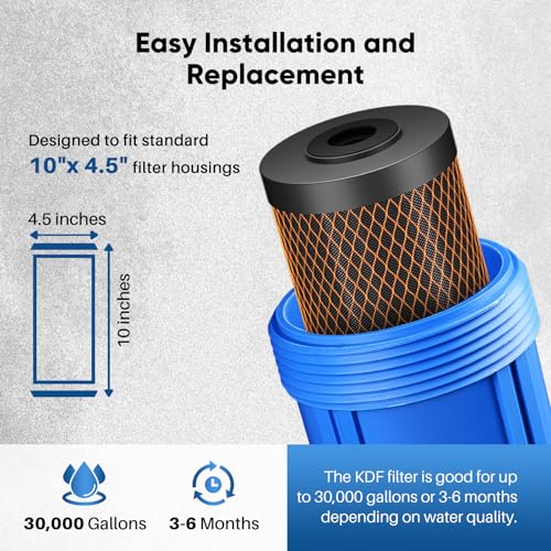 1 Micron 10" x 4.5" Whole House Coconut Shell Activated Carbon and KDF Water Filter (3 Count)