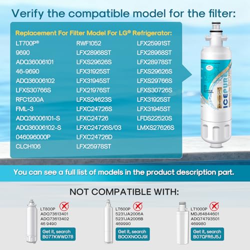 Alkaline ADQ36006101 Refrigerator Water Filter Replacement for LG LT700P (2 Count)