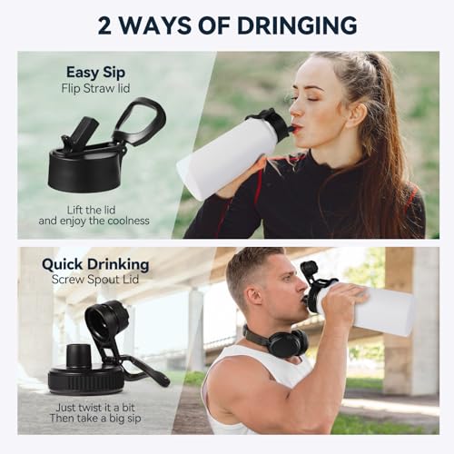 32 oz Insulated Water Bottle with 2 Lids
