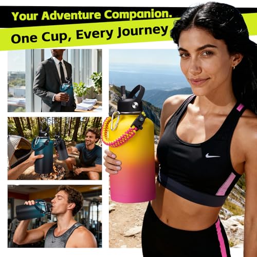Half Gallon Insulated Water Bottle 64 oz with Carrier Bag & Paracord Handle (9 Count)