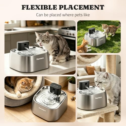 Pumpless Cat Water Fountain Stainless Steel 108oz