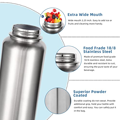 32 oz Water Bottles Bulk 2 Pack with Straw Lid & Spout Lid (2 Count)