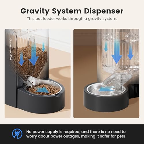 Automatic Gravity Cat Food Feeder and Water Dispenser Stainless Steel Two