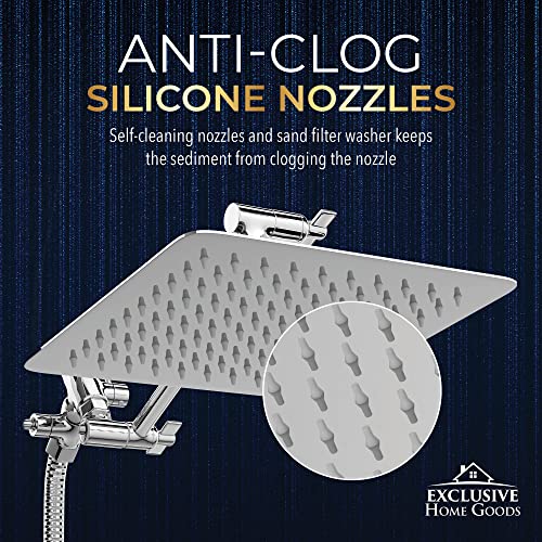 All Metal Shower Head 10" Dual Square Shower Head With Handheld Wand 71in Hose Set