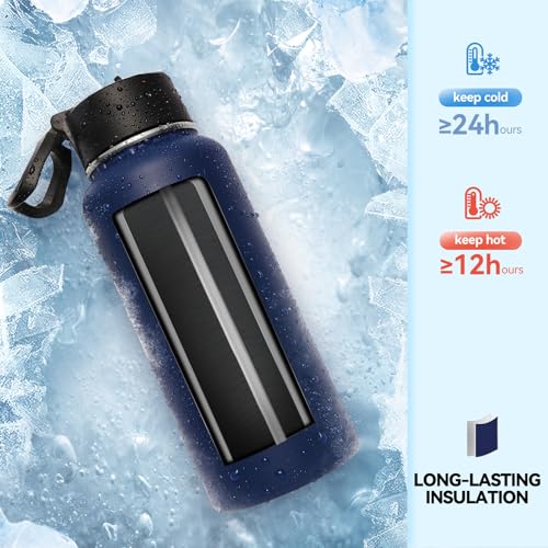 32 oz Insulated Water Bottles Bulk with 2 Lids (4 Count)