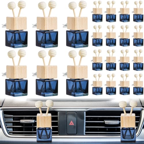 50 Pcs Car Air Freshener Diffuser with Vent Clip Empty Car Diffuser Bottles for Essential Oil Perfume Glass Bottle with Wooden Caps Stick (13.5 Fl Oz)