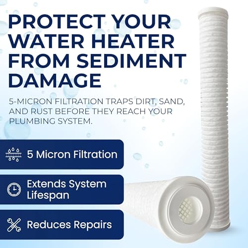 5-Micron Grooved Polypropylene Sediment Replacement Filter & Scale and Corrosion Inhibitor - Compatible with Tankless Water Heaters & Whole-House Water Filtration - 4 Pack (4 Count)