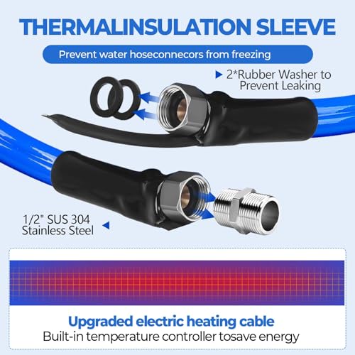 50FT (15-100FT) Heated Water Hose for RV,-45 ℉ Antifreeze 4.0 Upgraded Heated Water Hose，Rv Hoses with Fittings, Rv Accessories