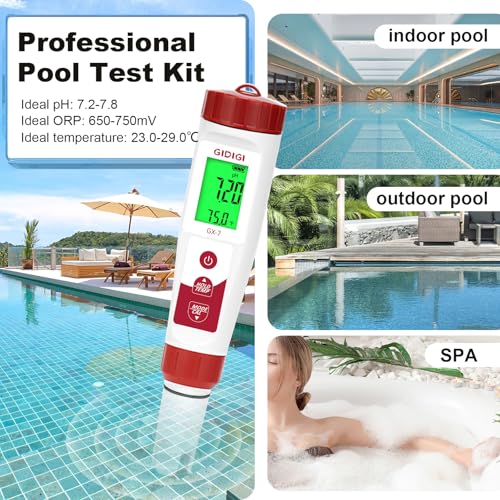 pH Meter Chlorine Tester Digital 7 in 1 Pool Water Tester Kit