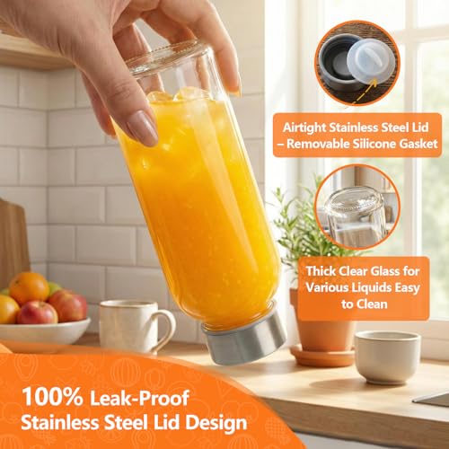 Glass Water Bottles with Lids 16 oz