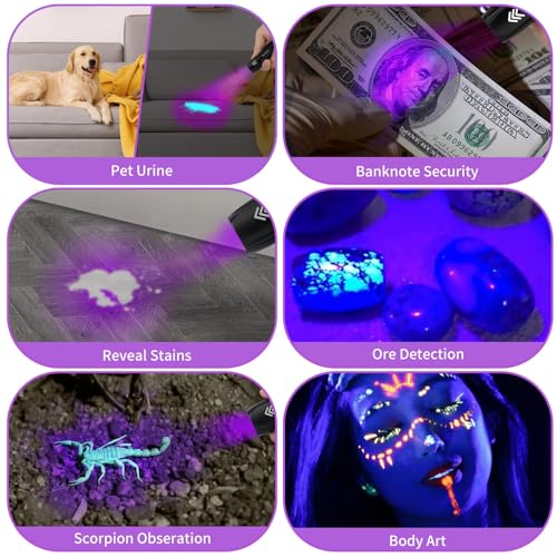 40 Pack Mini UV 395nm Flashlight 3W Rechargeable UV Flashlight Bulk for Hotel Cleaning Pet Stain Detection Scorpion Seeking Mineral Identification Resin Curing (40 Count)