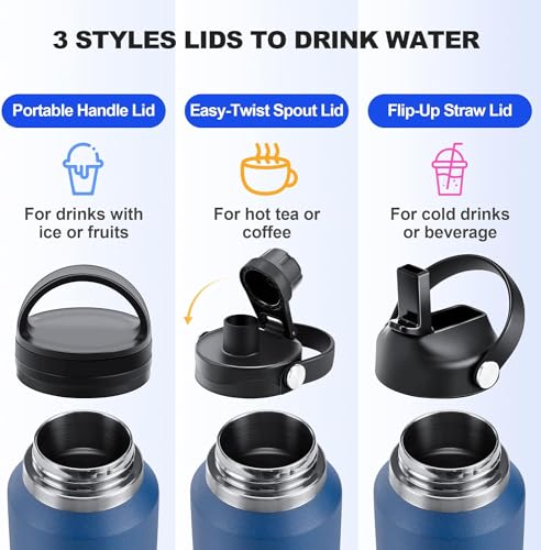 40 oz Insulated Water Bottle with Straw fit in Car Cup Holder