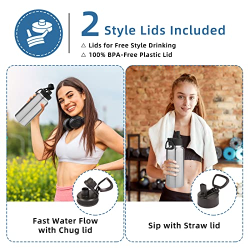 32 oz Water Bottles Bulk 2 Pack with Straw Lid & Spout Lid (2 Count)