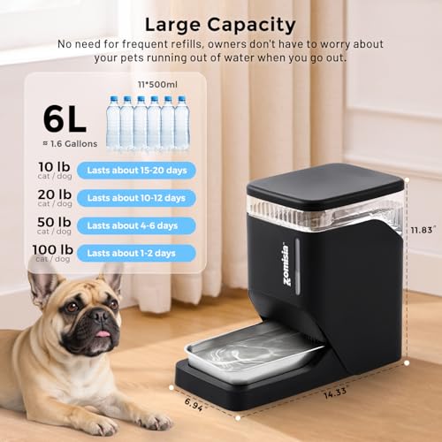 Automatic Dog Water Dispenser 6L with Stainless Steel Bowl