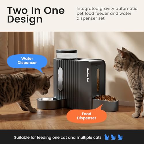 Automatic Gravity Cat Food Feeder and Water Dispenser Stainless Steel Two
