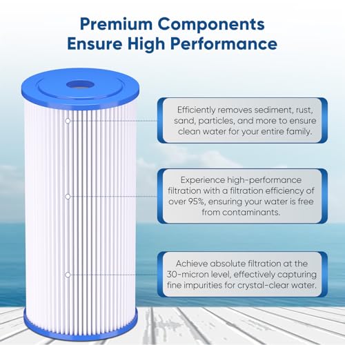 30 Micron 10" x 4.5" Whole House Pleated Sediment Filter for Well Water (3 Count)