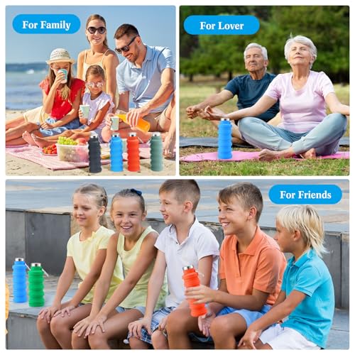 4 Pcs Collapsible Water Bottles 17 oz Reusable Silicone Foldable Travel Water Bottle Portable Leak Proof Sports Bottles for Gym Camping Hiking (4 Count)