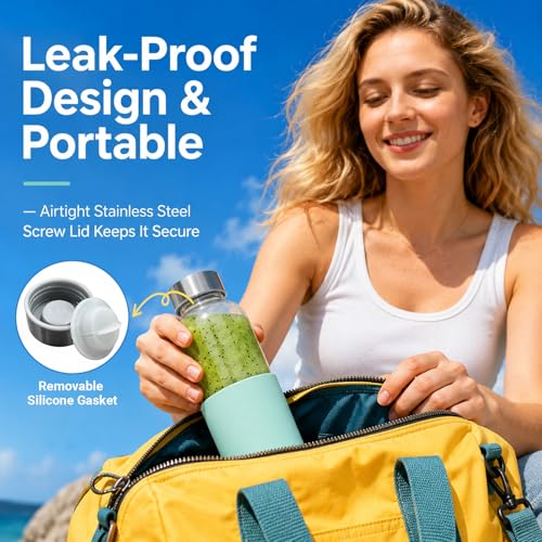 18 oz Glass Water Bottles with Lids and Silicone Sleeve 6 Pack (6 Count)