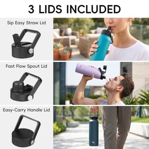 20 oz Insulated Stainless Steel Water Bottle with 3 Lids