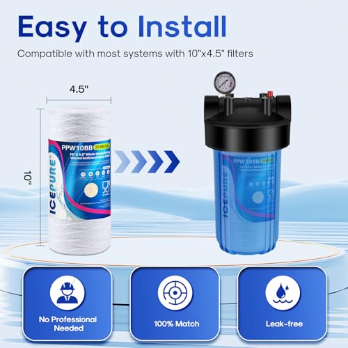 25 Micron 10”x4.5'' Whole House Sediment String Wound Water Filter Replacement filter for 84637 (4 Count)