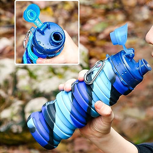 Collapsible Water Bottles Two Pack Travel Sports Portable Sport Water Bottle comes with mountaineering Buckle 500ml silicone Water (2 Count)
