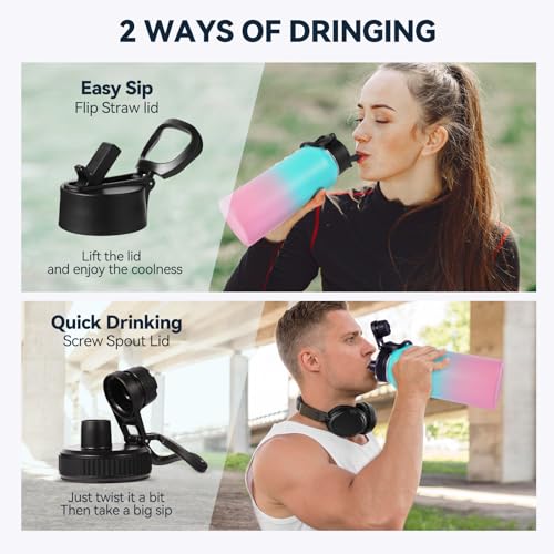 32 oz Insulated Water Bottle with 2 Lids