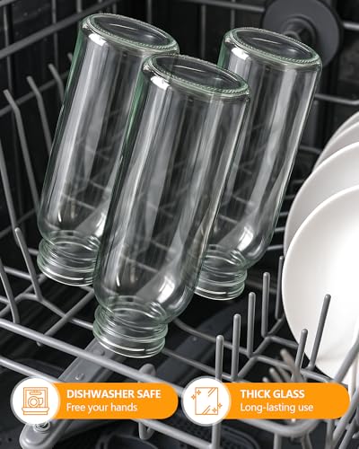 10.5 oz Glass Juice Bottles with Stainless Steel Gold Lid Leak Proof (6 Count)