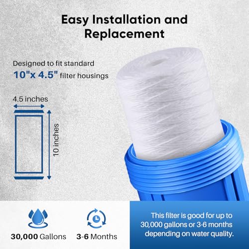 10 Micron 10 x 4.5 Whole House String Wound Sediment Filter for Well Water (2 Count)