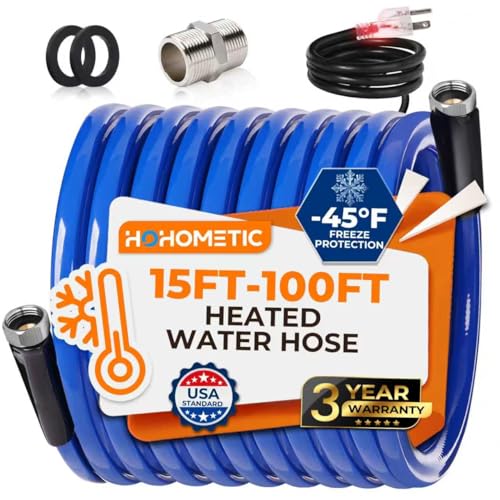 50FT (15-100FT) Heated Water Hose for RV,-45 ℉ Antifreeze 4.0 Upgraded Heated Water Hose，Rv Hoses with Fittings, Rv Accessories