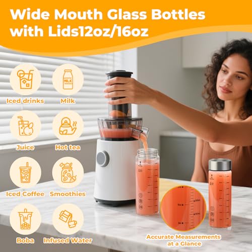 Wide Mouth Borosilicate Glass Juice Bottles 16oz 6 Pack with Lids