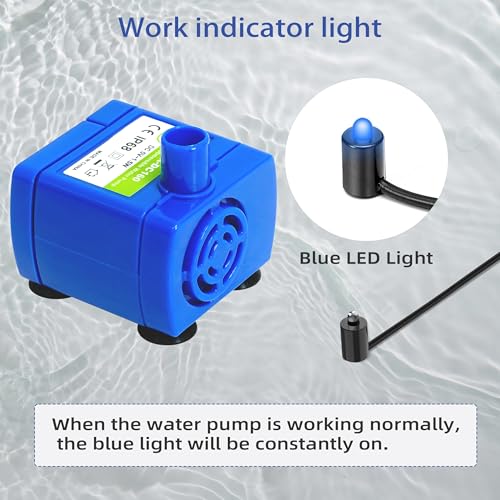 IP68 DR DC160 Submersible Water Pump Cat Water Fountain Pump for Tritone Ceramic Stainless Steel Round Flower Cap Cat Fountains Automatic Pet Water Dispenser Replacement Pump