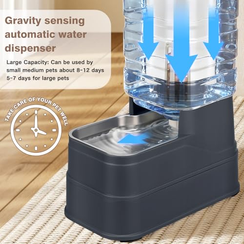 1.1 Gallon Pet Automatic Dog Water Dispenser Cat Gravity Waterer Feeder with Stainless Steel Bowl 8L Large Capacity Puppy Feeding Raised Bowls with Filter