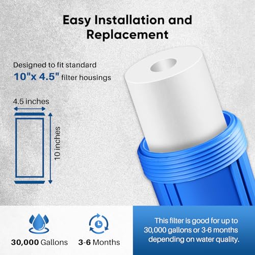 1 Micron 10" x 4.5" Whole House Sediment Home Water Filter Replacement Cartridge for RFC (3 Count)