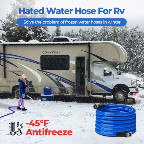 50FT (15-100FT) Heated Water Hose for RV,-45 ℉ Antifreeze 4.0 Upgraded Heated Water Hose，Rv Hoses with Fittings, Rv Accessories