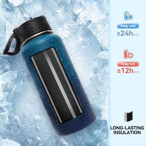 32 oz Insulated Water Bottles with 2 Lids (2 Count)