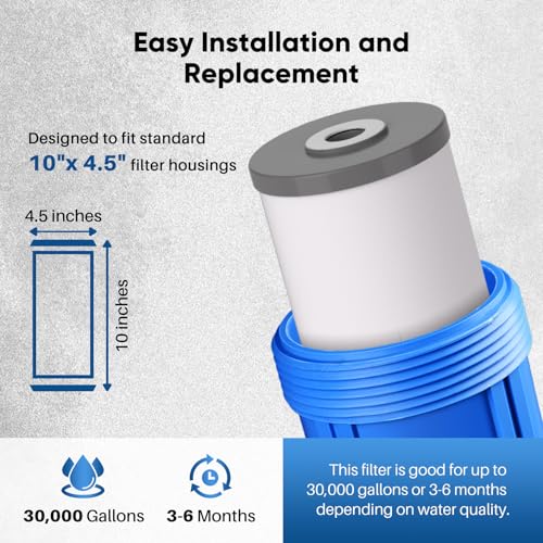 5 Micron 10" x 4.5" Whole House PP Sediment Carbon KDF Composite Heavy Metal Reduction Filter Cartridge for GE FXHTC (2 Count)