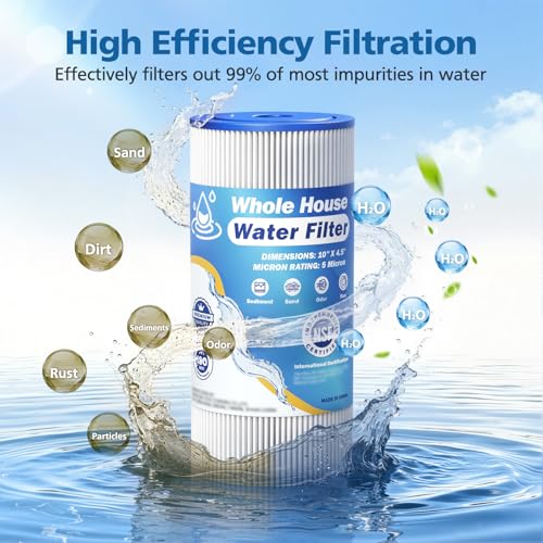 5 Micron 10" x 4.5" Whole House Water Filter Compatible with GE FXHSC (2 Count)