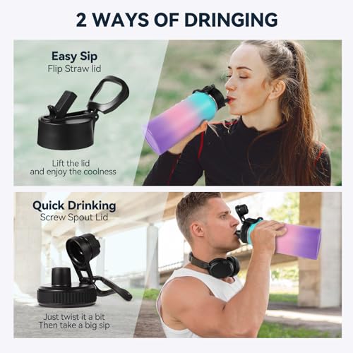 32 oz Insulated Water Bottles with 2 Lids (2 Count)
