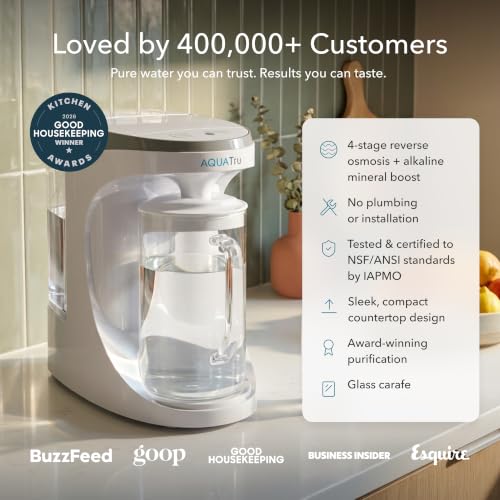 AquaTru Glass Carafe Alkaline Countertop Reverse Osmosis Water Purifier