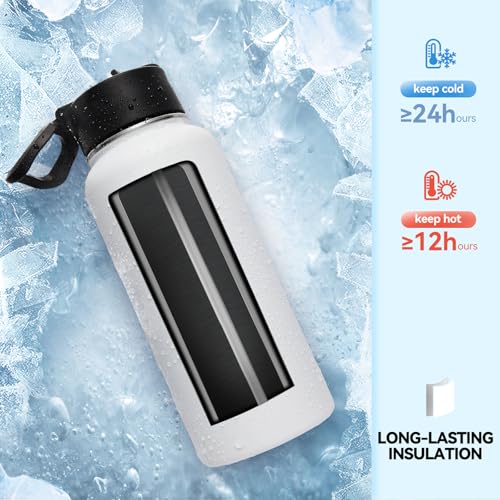 32 oz Insulated Water Bottle with 2 Lids