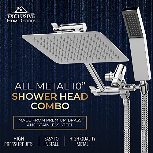 All Metal Shower Head 10" Dual Square Shower Head With Handheld Wand 71in Hose Set
