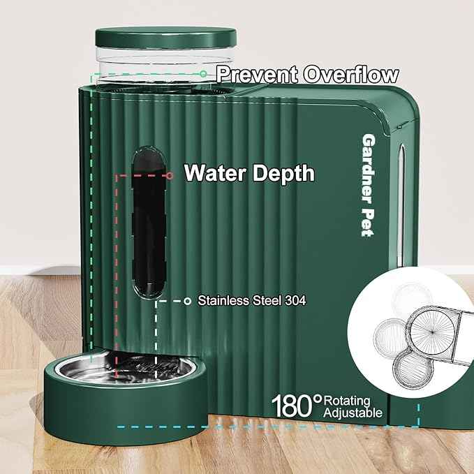 Gardner Pet Automatic Gravity Pet Feeder, 0.8 Gallons*2 Dog Feeder and Water Dispenser Set 100% BPA-Free, 2-in-1 Gravity Feeder with Stainless Steel Bowl for Dogs, Cats, Rabbits, Puppies (Green)