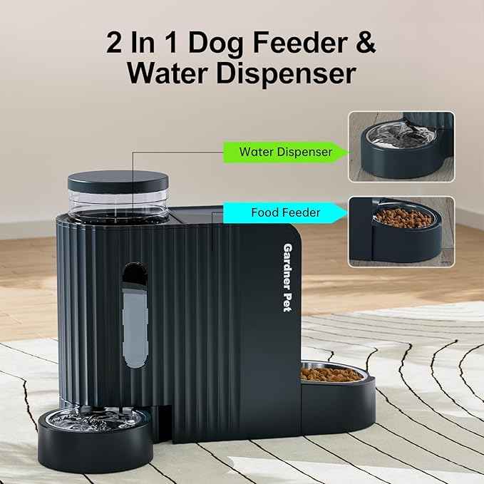 Gardner Pet Automatic Gravity Food Feeder and Water Dispenser, 1.8 Gallons*2 Stainless Steel Two-in-One Set Large Capacity Dispenser for Pets Dogs, Puppies, Kittens (Dark Blue)