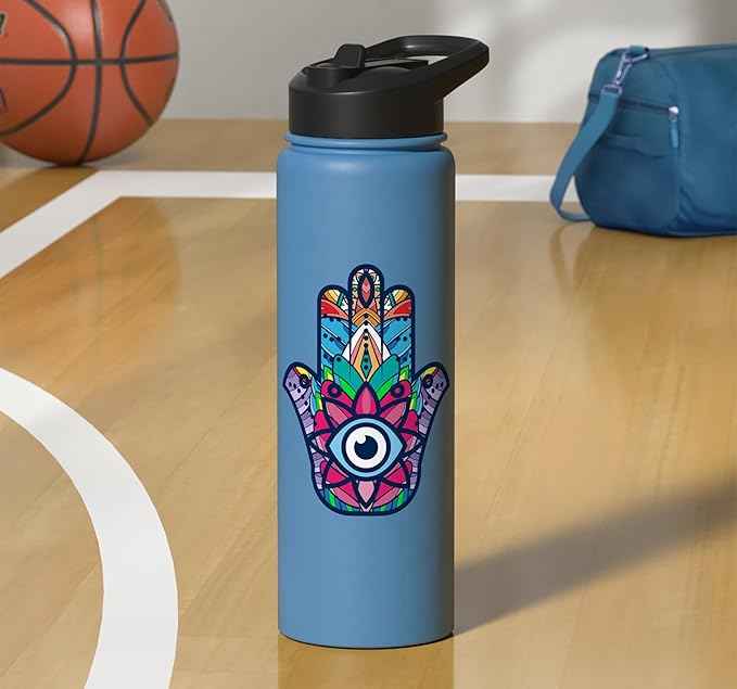 Colorful Nazar Amulet Hamsa Symbol Blue Evil Eye Ornament Stainless Steel Insulated Water Bottle