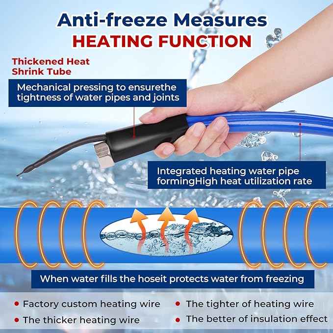 30FT,15FT, Heated Water Hose for RV,-45 ℉ Anti-freezing Heated Hose，Electrically Heated Hoses of Rv Accessories for Camping/Garden/Farm/Henhouse/Stble（30FT）