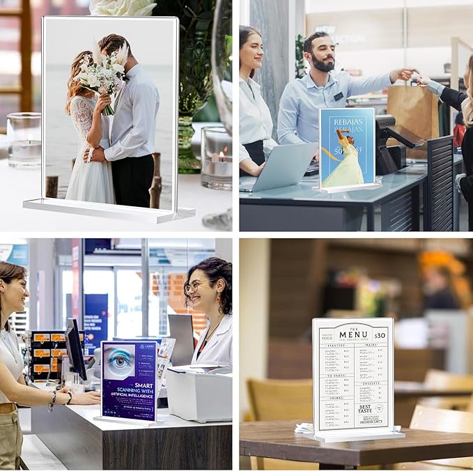 10 Pack Acrylic Sign Holder 8.5 x 11, Double-Sided Clear Sign Holder Plastic Stands for Display, T Shape Acrylic Table Sign Stands for Office Store Restaurants Wedding Party Decoration